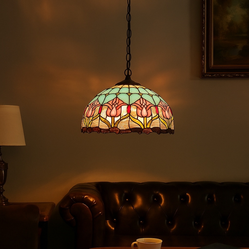 BRILAGI - Lámpara colgante Tiffany de vitral LORAS con cadena 2xE27/60W/230V