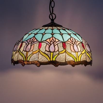 BRILAGI - Lámpara colgante Tiffany de vitral LORAS con cadena 2xE27/60W/230V