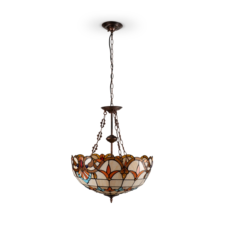 Brilagi - Lámpara colgante Tiffany de vitral MIRABELLA con cadena, 3xE27/60W/230V, Ø 50 cm
