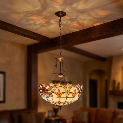 Brilagi - Lámpara colgante Tiffany de vitral MIRABELLA con cadena, 3xE27/60W/230V, Ø 50 cm