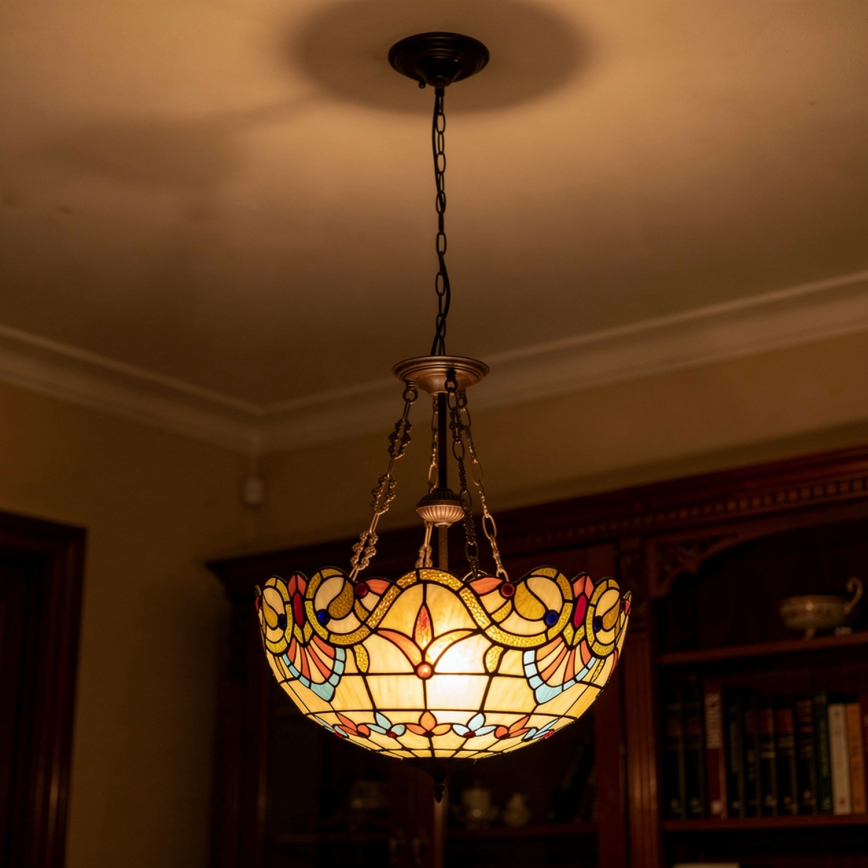 Brilagi - Lámpara colgante Tiffany de vitral MIRABELLA con cadena, 3xE27/60W/230V, Ø 50 cm