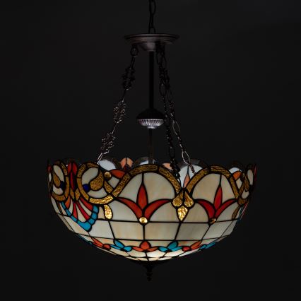 Brilagi - Lámpara colgante Tiffany de vitral MIRABELLA con cadena, 3xE27/60W/230V, Ø 50 cm