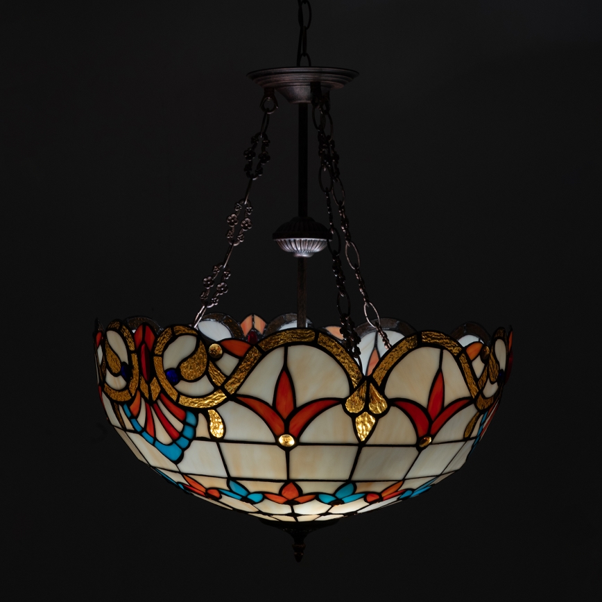 Brilagi - Lámpara colgante Tiffany de vitral MIRABELLA con cadena, 3xE27/60W/230V, Ø 50 cm