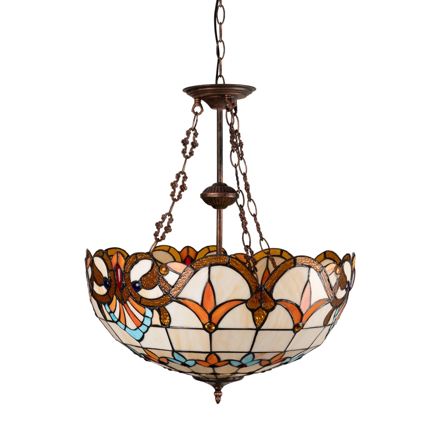 Brilagi - Lámpara colgante Tiffany de vitral MIRABELLA con cadena, 3xE27/60W/230V, Ø 50 cm