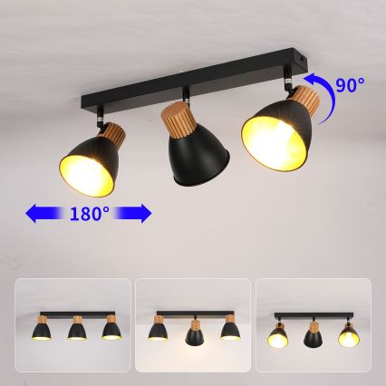 Brilagi - Lámpara de 3 focos ODENSE 3xE14/10W/230V madera/negro