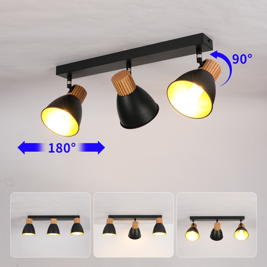 Brilagi - Lámpara de 3 focos ODENSE 3xE14/10W/230V madera/negro