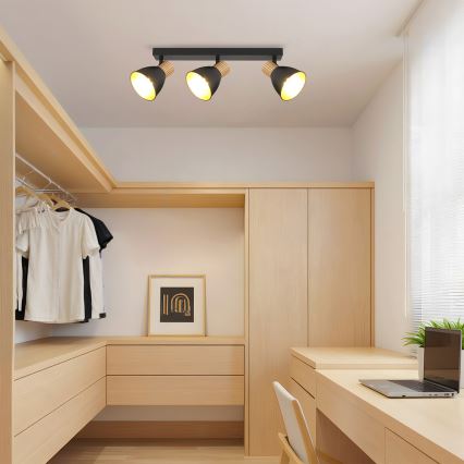 Brilagi - Lámpara de 3 focos ODENSE 3xE14/10W/230V madera/negro