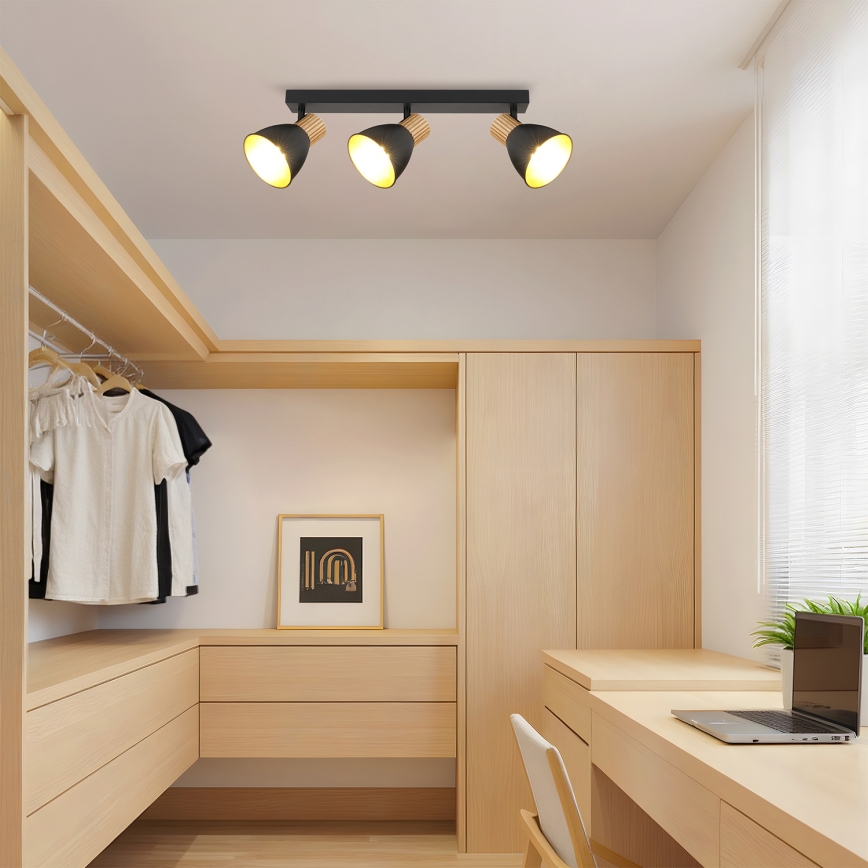 Brilagi - Lámpara de 3 focos ODENSE 3xE14/10W/230V madera/negro