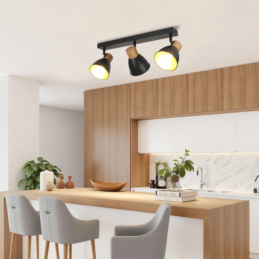 Brilagi - Lámpara de 3 focos ODENSE 3xE14/10W/230V madera/negro