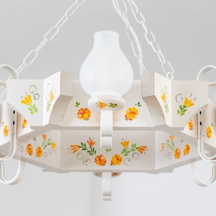 Brilagi - Lámpara de araña con cadena QUEEN 6xE14/40W/230V haya/crema