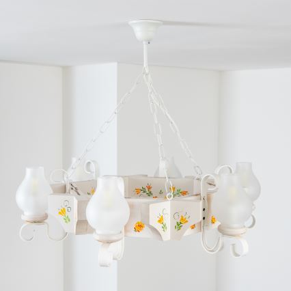 Brilagi - Lámpara de araña con cadena QUEEN 6xE14/40W/230V haya/crema
