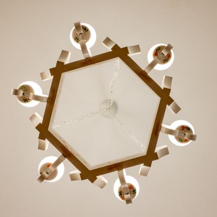 Brilagi - Lámpara de araña con cadena QUEEN 6xE14/40W/230V haya/crema