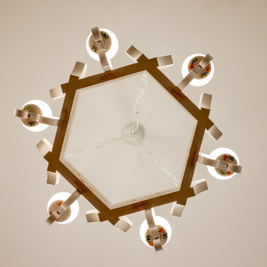 Brilagi - Lámpara de araña con cadena QUEEN 6xE14/40W/230V haya/crema