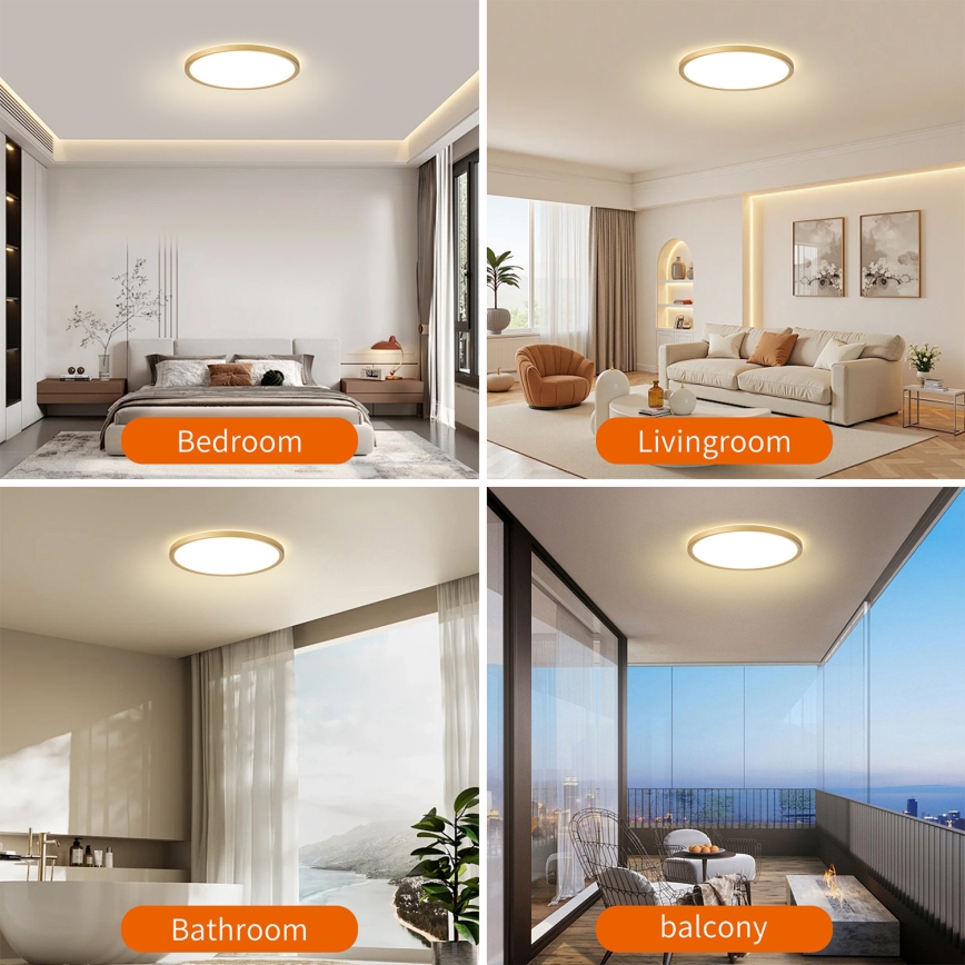 Brilagi - Plafón LED para baño ULTRA SLIM LED/18W/230V Ø 30 cm dorado IP54