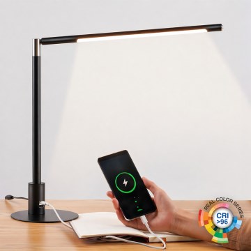 Brilagi - Lámpara de escritorio táctil LED regulable con puertos USB VARIO LED/7W/230V 3000-6500K CRI 96 negra