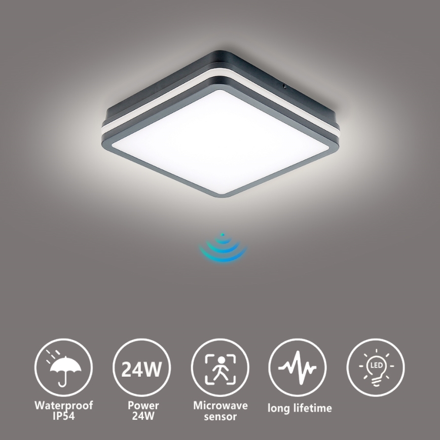 Brilagi - LED Luz exterior con sensor de movimiento BENE LED/24W/230V 26x26 cm antracita IP54