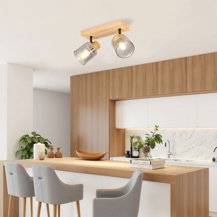 Brilagi - Lámpara de focos HYGGE 2xE14/15W/230V madera/ahumado