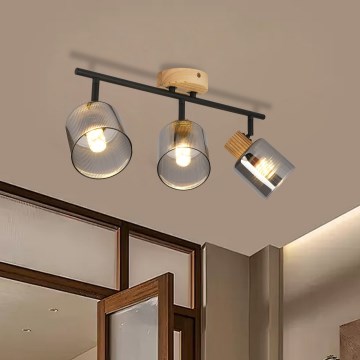 Brilagi - Lámpara de focos HYGGE 3xE14/15W/230V madera/ahumado