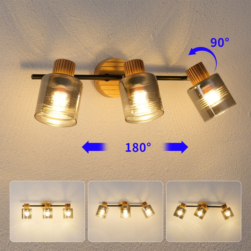 BRILAGI - Lámpara de focos HYGGE 3xE14/15W/230V madera/ahumado