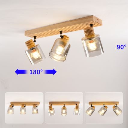 Brilagi - Lámpara de focos HYGGE 3xE14/15W/230V madera/ahumado