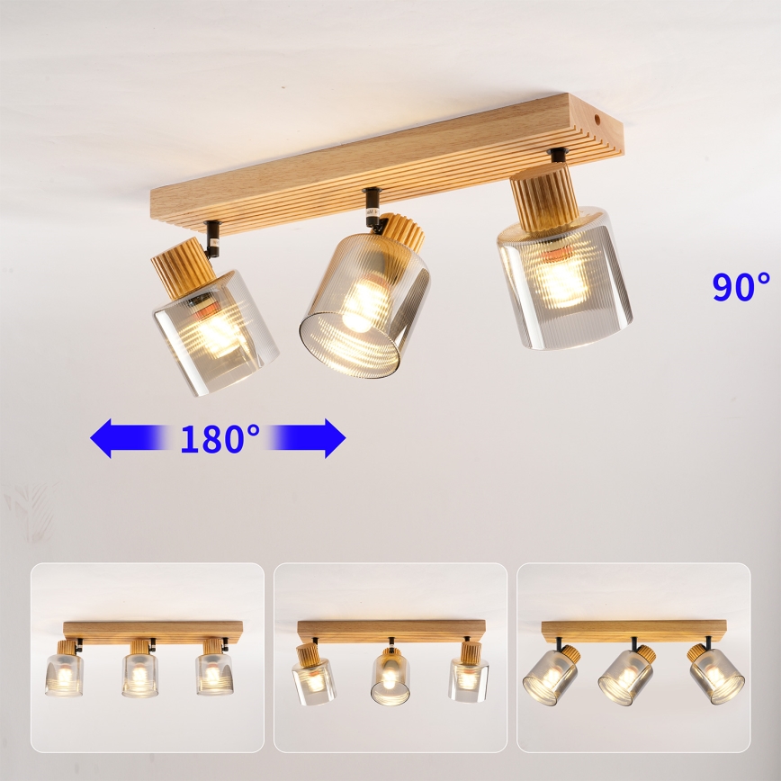 Brilagi - Lámpara de focos HYGGE 3xE14/15W/230V madera/ahumado