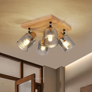 Brilagi - Lámpara de focos HYGGE 4xE14/15W/230V madera/ahumada
