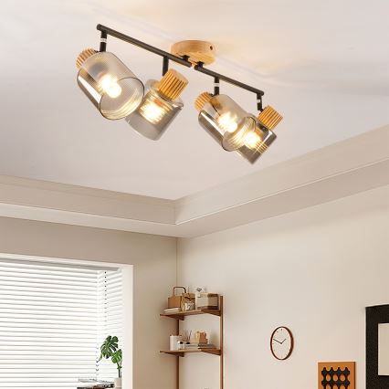 Brilagi - Lámpara de focos HYGGE 4xE14/15W/230V madera/ahumado