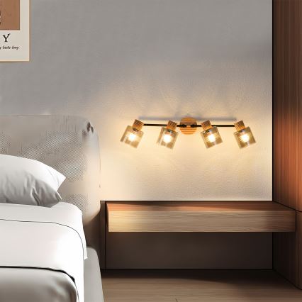 Brilagi - Lámpara de focos HYGGE 4xE14/15W/230V madera/ahumado