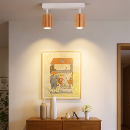 Brilagi - Lámpara de focos MODERN WOOD 2xGU10/8W/230V madera/blanco