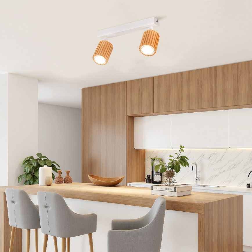 Brilagi - Lámpara de focos MODERN WOOD 2xGU10/8W/230V madera/blanco