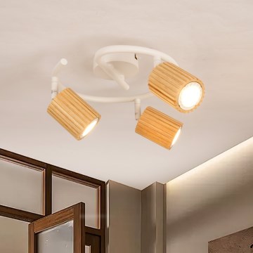 Brilagi - Lámpara de focos MODERN WOOD 3xGU10/8W/230V madera/blanco