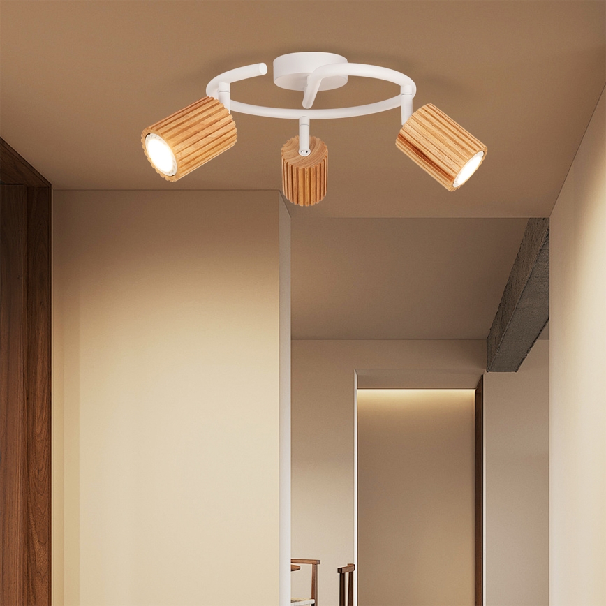 Brilagi - Lámpara de focos MODERN WOOD 3xGU10/8W/230V madera/blanco