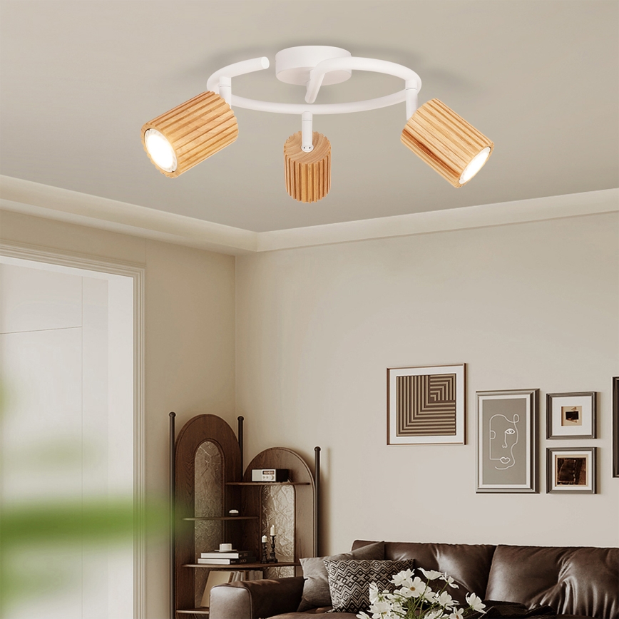 Brilagi - Lámpara de focos MODERN WOOD 3xGU10/8W/230V madera/blanco