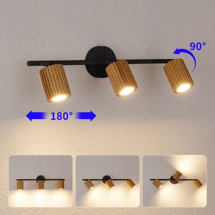 Brilagi - Lámpara de focos MODERN WOOD 3xGU10/8W/230V madera/negro