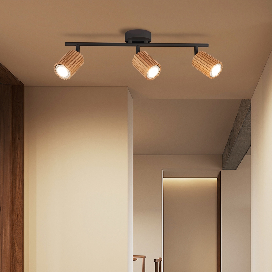 Brilagi - Lámpara de focos MODERN WOOD 3xGU10/8W/230V madera/negro