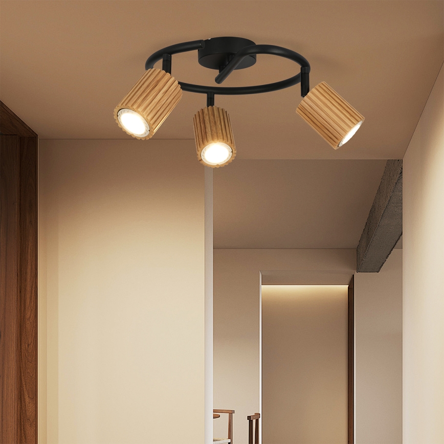 Brilagi - Lámpara de focos MODERN WOOD 3xGU10/8W/230V madera/negro