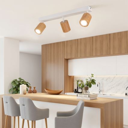 Brilagi - Lámpara de focos MODERN WOOD 4xGU10/8W/230V madera/blanco