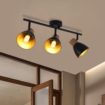 Brilagi - Lámpara de focos ODENSE, 3x E14 (10W), 230V, acabado madera/negro