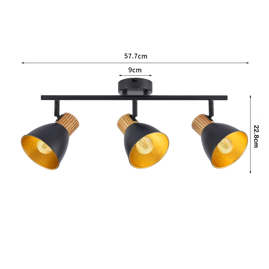 Brilagi - Lámpara de focos ODENSE, 3x E14 (10W), 230V, acabado madera/negro