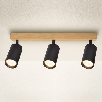 Brilagi - Lámpara de focos SELE 3xGU10/30W/230V negro con acabado en roble