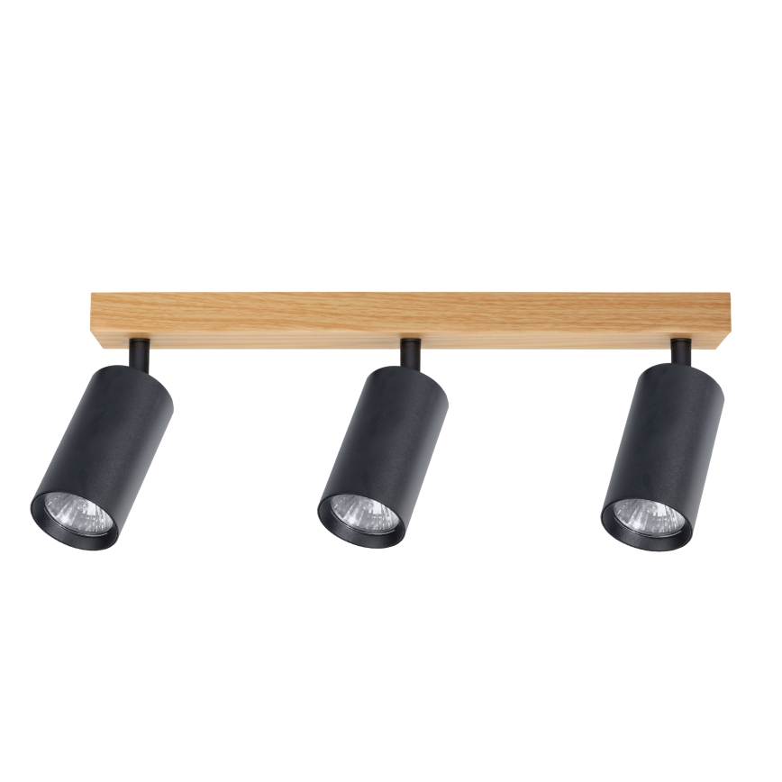 Brilagi - Lámpara de focos SELE 3xGU10/30W/230V negro con acabado en roble