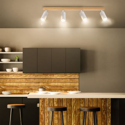Brilagi - Lámpara de focos SELE 4xGU10/30W/230V blanca/decor de roble