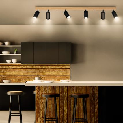 Brilagi - Lámpara de focos SELE 6xGU10/30W/230V negro/decoración roble