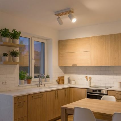 Brilagi - Lámpara de focos SELE WOOD 2xGU10/30W/230V blanco/madera