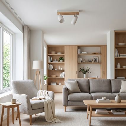 Brilagi - Lámpara de focos SELE WOOD 2xGU10/30W/230V blanco/madera
