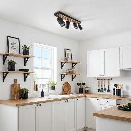 Brilagi - Lámpara de focos SELE WOOD ACOUSTIC 4xGU10/30W/230V negro/madera