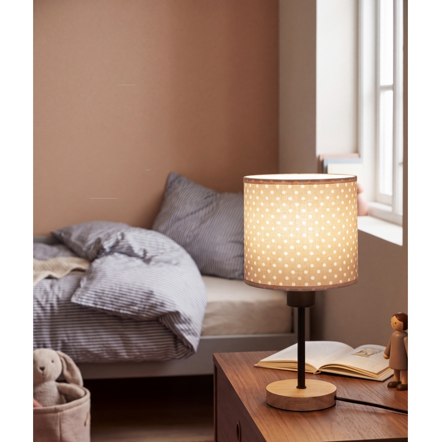 BRILAGI - Lámpara de mesa infantil BOBO WOOD 1xE27/25W/230V roble/negro/beige/lunares