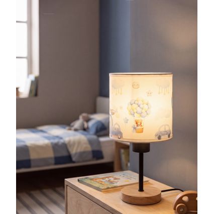 BRILAGI - Lámpara de mesa infantil BOBO WOOD 1xE27/25W/230V roble/negro/blanco/azul/ositos