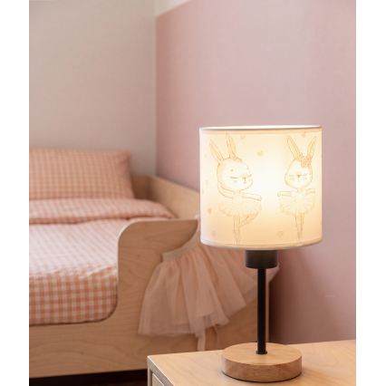 BRILAGI - Lámpara de mesa infantil BOBO WOOD 1xE27/25W/230V roble/negro/blanco/con conejitos