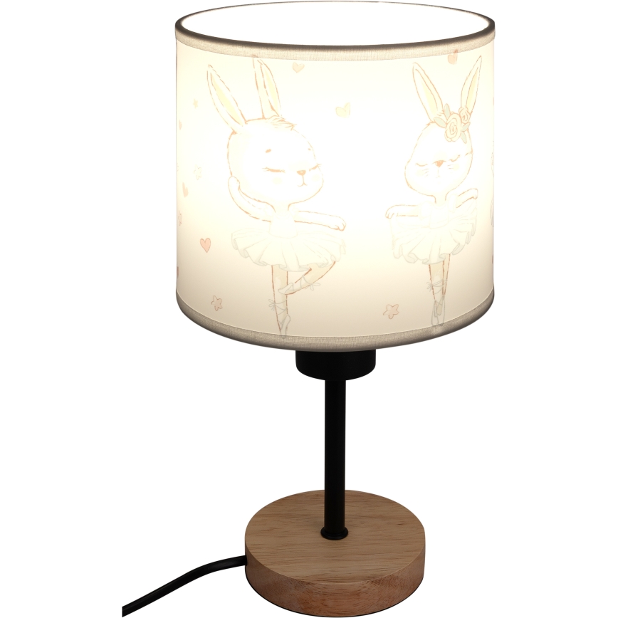 BRILAGI - Lámpara de mesa infantil BOBO WOOD 1xE27/25W/230V roble/negro/blanco/con conejitos